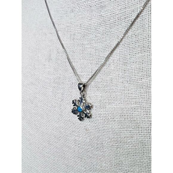 Silver 925 Simulated Fire Opal Snowflake 18" Necklace + Drop Earring Set Jewelry - Picture 3 of 16